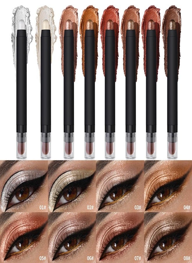 Hxssll Shimmer Eyeshadow Stick –Mocha Taupe Dual-Ended Creamy Pearl Eye Shadow Pencil with Built-In Smudger, Waterproof Long-Lasting High Pigment Eye Makeup for Smooth Glide 08# - Image 2